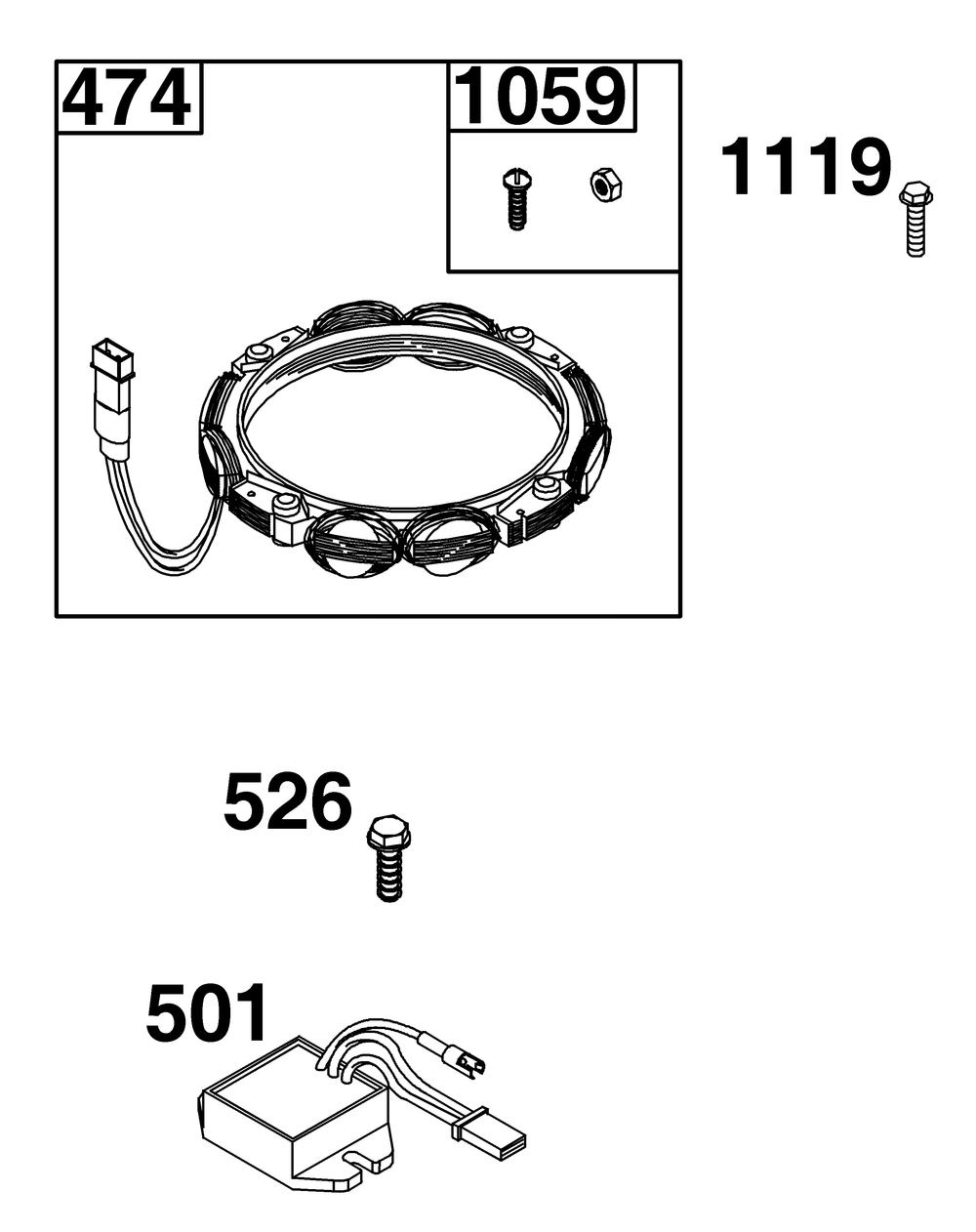 Alternator Group Diagram and Parts List for 44T977-0055-B5 400000 - 699999 Briggs and Stratton Engine